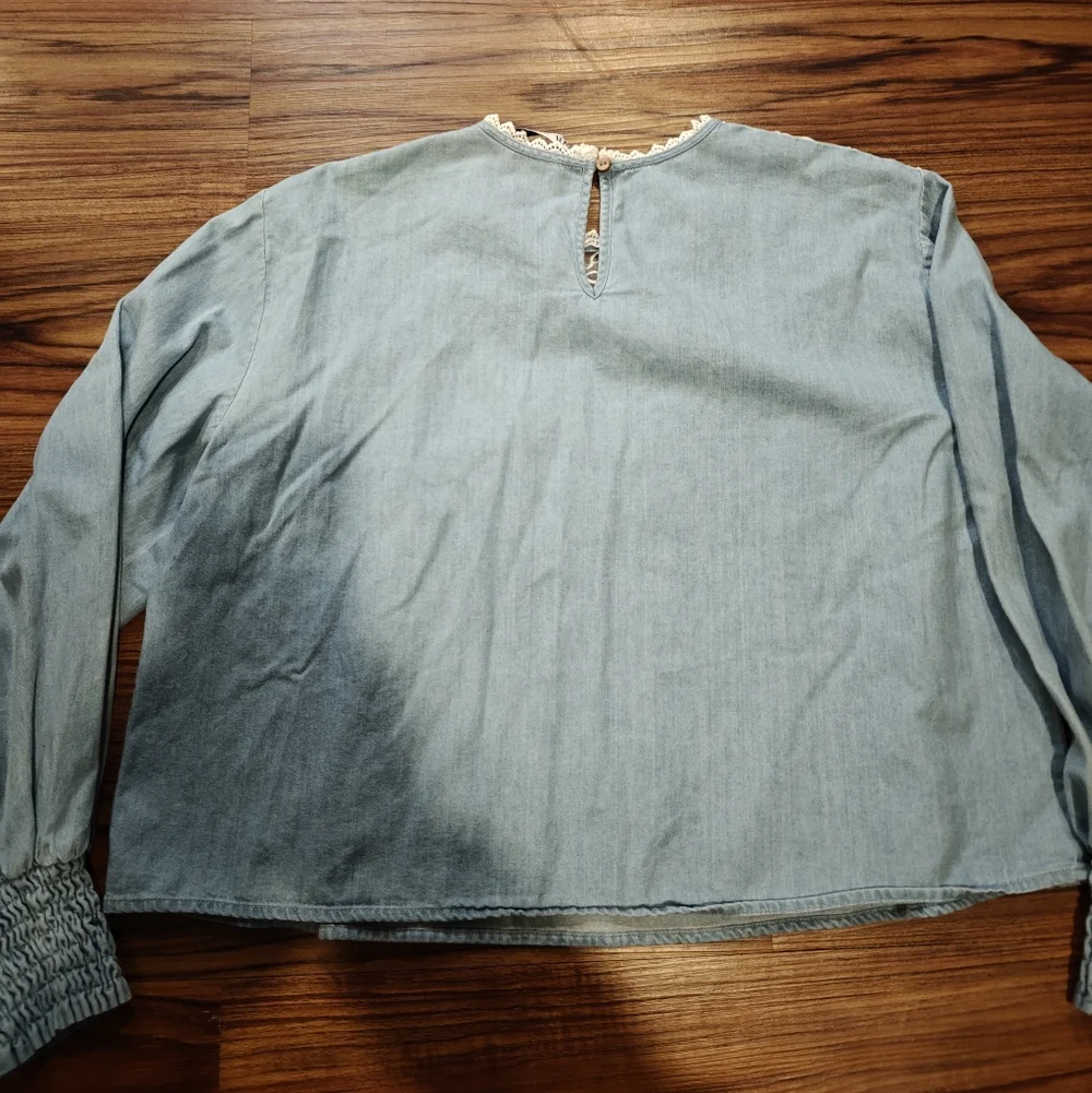 Zara Chambray Puff Sleeve Blouse